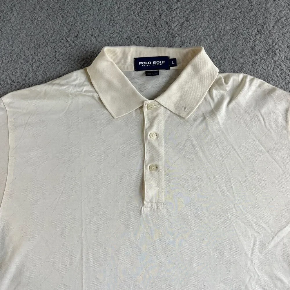 Vintage Ralph Lauren Polo Golf‎ Shirt Mens Large Light Yellow Argyle Pullover